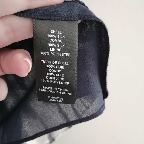 Rebecca Taylor Silk Short Sleeve Button Up Blouse Tie Neck Blue White 8 - Picture 11 of 15